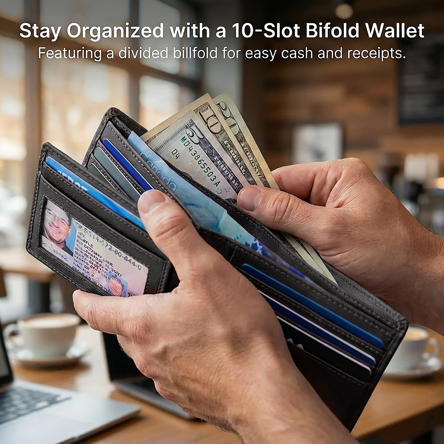 ID Stronghold Extra Capacity Bifold Wallet for Men - RFID Blocking Genuine Leather Wallet