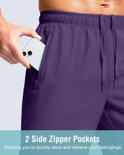 Men's Athletic Running Shorts with Zipper Pockets Quick Dry 7"/ 5"/ 9" Workout Gym Shorts for Basketball Hiking(Purple,9S)