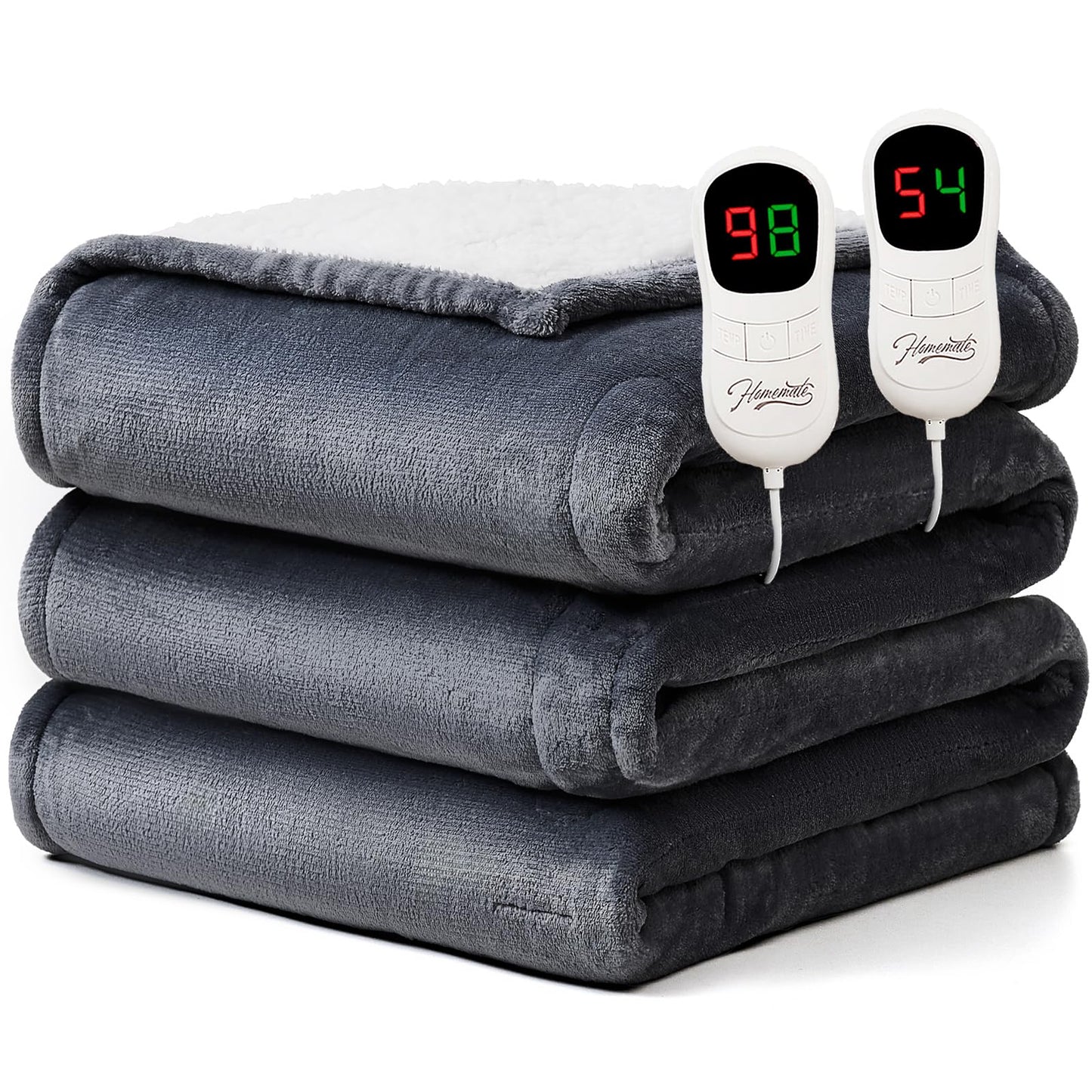 Homemate Heated Blanket Electric Throw - 50"x60" Heating Blanket Throw 1/2/4/6/8 Hours Auto-Off 10 Heat Level Over-Heat Protection Flannel Sherpa ETL Certification