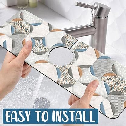 Ceramic Wall Tiles Sink Splash Guard Faucet Mat Moroccan Graphics Super