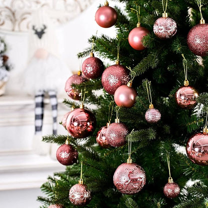 Senjie Rose Gold Shatterproof Christmas Ornaments, 32 Pcs, Plastic, Hanging, Christmas, Wedding