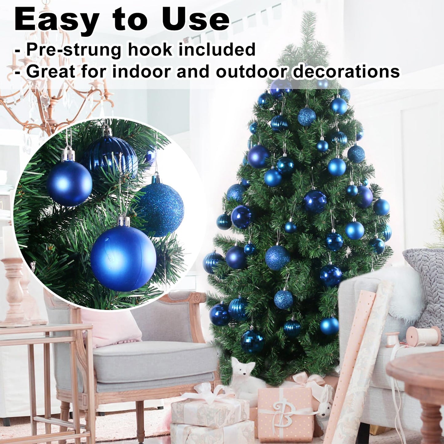 Royal Blue 3.2" Large Christmas Balls - Christmas Tree Decoration Ornaments Shatterproof Hanging Balls for Birthday Halloween Holiday Wedding Decorations Set of 18pcs