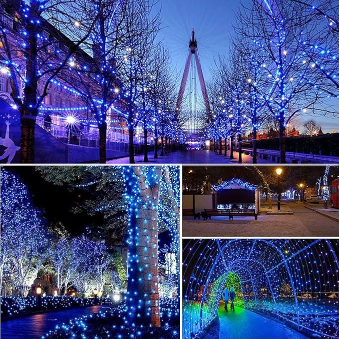 Blue String Lights Indoor - 220 LED 25m/82ft 8 Modes End-to-End Plug in Outdoor Waterproof Decorative Fairy Twinkle Christmas Tree Lights for Xmas/Halloween/Patio/Room/Home/New Year/Thanksgiving Day