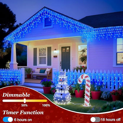 670 LED Christmas Lights Outdoor, 66ft Blue String Lights Indoor with 148 Drops 12 Modes, Dimmable Curtain Window Lights, Waterproof Twinkle Fairy Lights with Timer for Bedroom Christmas Decorations