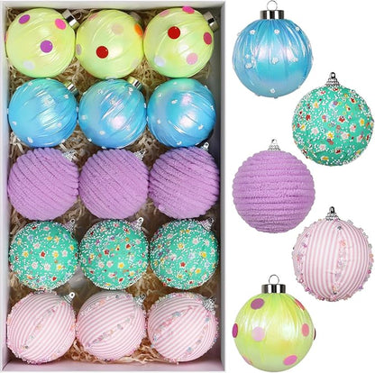 SY Super Bang 15PCS Christmas Ornaments Set, 8CM/3.14" Macaroon Shatterproof Ball Ornaments for Christmas Tree Hanging Decorations, for Home Holiday Party Xmas Decor.