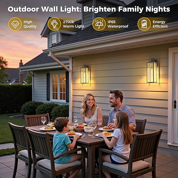 L LOHAS LED 2 Pack 20 Inch Large Size Dusk to Dawn Outdoor Light Fixture, Matte Black Waterproof Anti-Rust Porch Lights Ourdoor, Exterior Lighting Fixtures for Porch, Doorway, Garage, ETL Listed