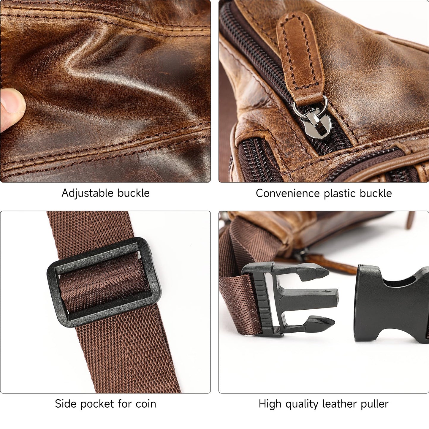 Genuine Leather Fanny Pack for Men Belt Bag Women Waist Purse Small Hiking Running Waist Pack for Phone Bum Hip Bags Shoulder Crossbody Bags