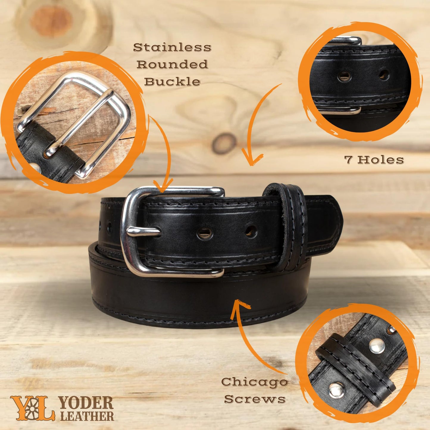 Handmade Stitched Bridle Leather Belt Extra Thick (Size 56, Black)
