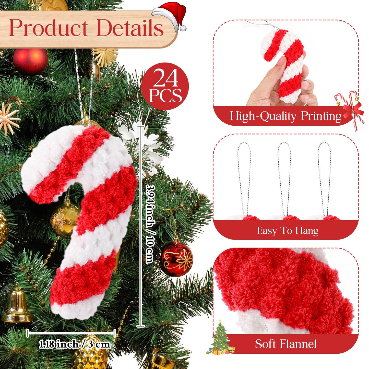 Hollowfly 24 Sets Christmas Crochet Candy Cane Ornaments Bulk Christmas Appreciation Gifts Handmade Crochet Doll Pendant with The Legend of The Candy Cane Cards for Coworker Employee Teacher Office