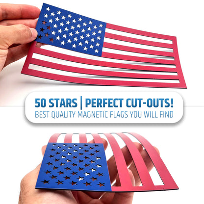 Premium American Flag Magnets for Trucks and Cars (3 Pack) + Bonus Reverse Design | Magnetic US Flags Cut-Out | Powerful Magnet - Will Never Fall Off Your Vehicle | Red & Blue | Not for Aluminum Cars