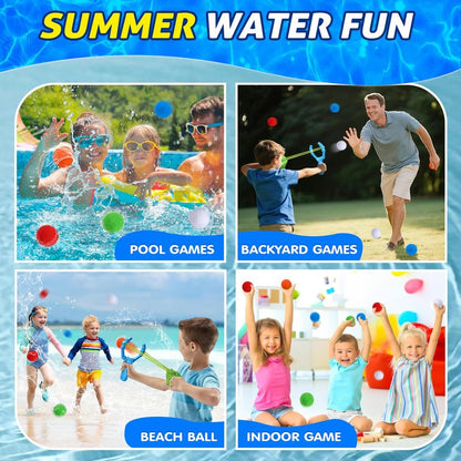 Reusable Water Balloons Set For Kids, 2 PCS Slingshot Launcher With 25 PCS Soft Balls, Outdoor Summer Water Toys For Pool Beach Backyard Water Game Fun, Birthday Party Gift For Boys Girls