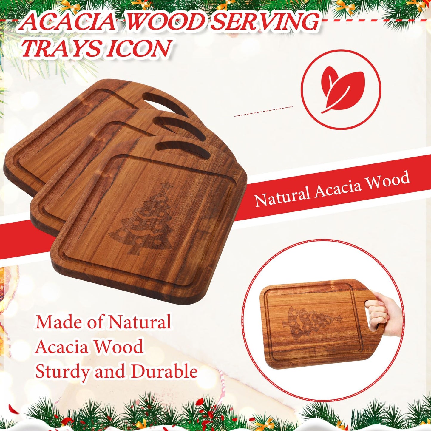 Sawysine 8 Sets Christmas Cheese Board Gift, Engraved Acacia Wood Cutting Board with Cheese Knife,Fork,tag,Charcuterie Boards for Holiday Party, Bridal Shower,Wedding, Housewarming Gifts(11" X 8")