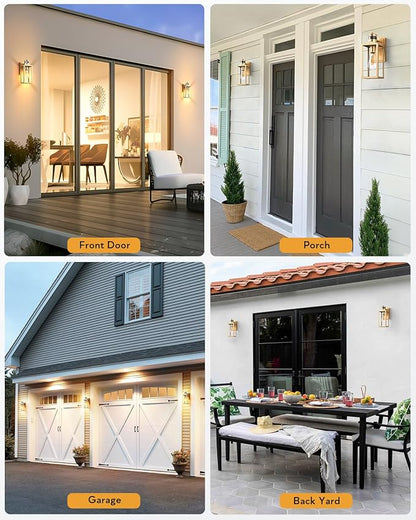 VIANIS 2 Pack Gold Outdoor Wall Lights, Motion Sensor Exterior Garage Lighting Fixture for House, Modern Dusk to Dawn Front Porch Light, Anti-Rust Waterproof Outdoor Wall Lantern Wall Mount Sconce