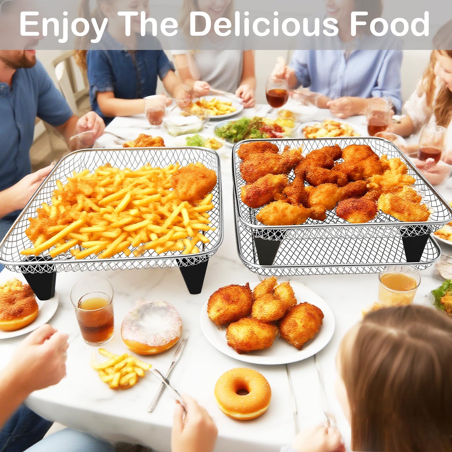 Upgrade 8inch Square Air Fryer Rack,Three Stacktable Dehydrator Rack,Square Air Fryer Accessories,Only Fit for Air fryer which inner size ≥8.7 inch(Square)