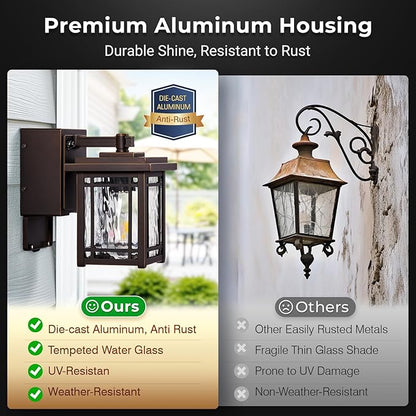 2-Pack Front Porch Lights with GFCI Outlet, Oil Rubbed Bronze Dusk to Dawn Outdoor Wall Lantern, Anti-Rust Outdoor Garage Lights Wall Mount, Waterproof Modern Exterior Coach Light Fixtures