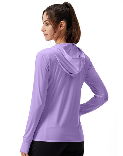 Soothfeel Women's UPF 50+ Sun Protection Hoodie Jacket Lightweight Long Sleeve Sun Shirt for Women with Pocket Hiking Outdoor Purple 3XL