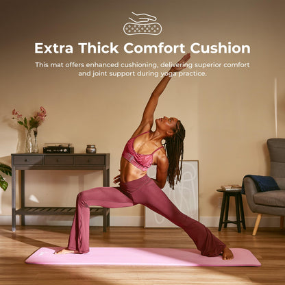 Sunny Health & Fitness Premium 1/2-Inch Extra Thick Exercise Yoga Mat Non-Slip High Density Pilates and Floor Workout Elastic Strap Portable with Carrying Strap - Pink - 74 x 24 Inches - SF-EM03-PK