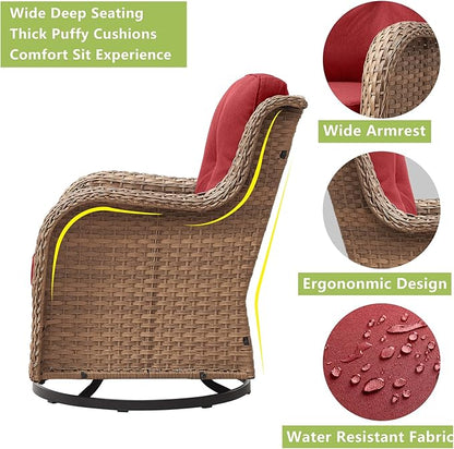 Rilyson Patio Chairs Wicker Outdoor Chair - 4 Piece Rattan Swivel Rocking Chairs Set Patio Glider Rocker Chair for Porch Deck Garden Backyard(Yellow/Red)