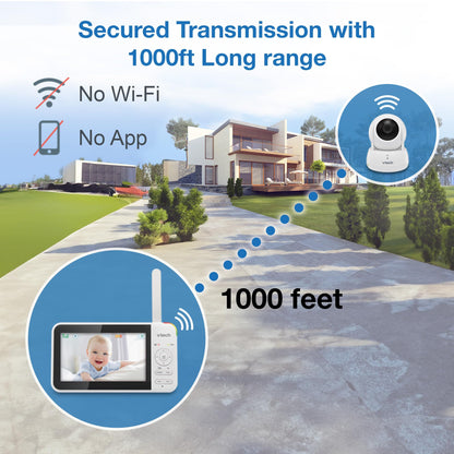 VTech VM924 Remote Pan-Tilt-Zoom Video Baby Monitor, 5" LCD Screen, Up to 17 Hrs Video Streaming, Night Vision, Up to 1000ft Range, Soothing Sounds, 2-Way Talk, Temperature Sensor,Secured Transmission