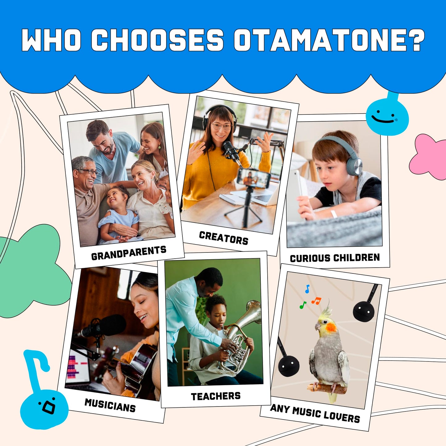 Otamatone Japanese Electronic Musical Instrument Portable Music Synthesizer from Japan by Maywa Denki Studio Award Winning, Educational Fun Gift for Children, Teens & Adults - White