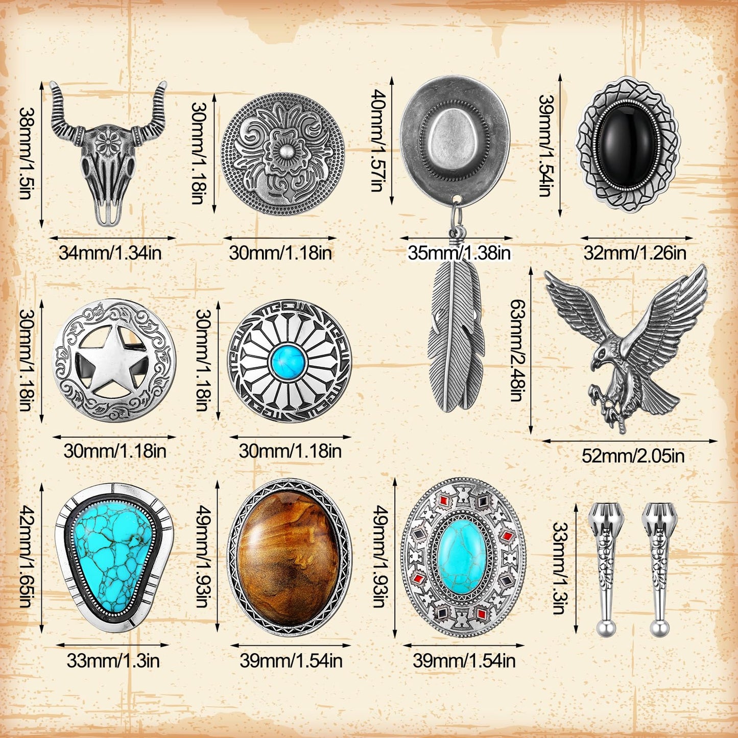ShinyMatch 10 Pcs Bolo Tie for Men Women Western Cowboy Accessories Leather Necktie with Tiger Eye Stone Costume Accessories(Silver,Classic)