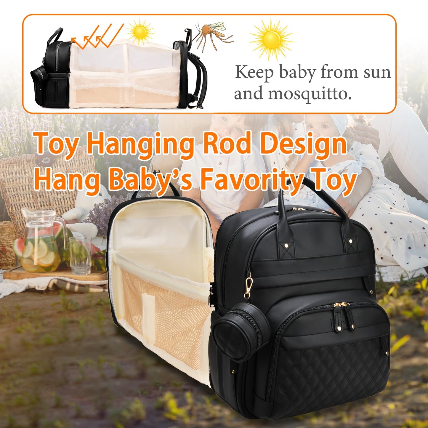 Astro alan Baby Diaper Bag Backpack with Changing Station, Waterproof Large Capacity Diaper Bag for Moms and Dads, Plant-Based Leather with USB Charging Port, Baby Gift for New Parents, Black