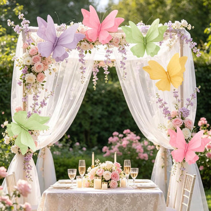 3D Hanging Butterfly Decorations Butterfly Party Decorations 4PCS Pastel Large Paper Butterfly Decorations for Girls Women Wedding Backdrop Birthday Flower Garden Party Decor