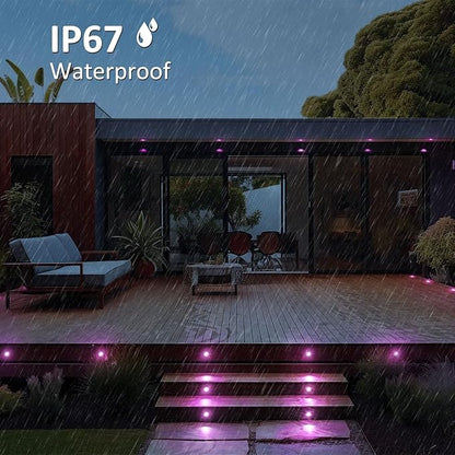 INDARUN φ1.22 Deck Lighting, LED Recessed Deck Lights Outdoor Waterproof, 12V Low Voltage RGB Deck Lamp with Remote, Smart In Ground Landscape Deck Step Lights for Stair, Path, Garden