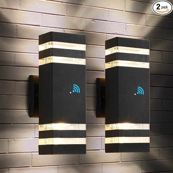 tewei Dusk to Dawn Outdoor Wall Lights Fixture, Up and Down Porch Lights Outdoor Wall Black Modern Exterior Lights, IP65 Warm White 3000K Waterproof LED Wall Sconce for House Garage, 2 Pack