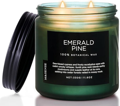 M&SENSE Pine Scented Candles Natural Soy Wax Clean Non Toxic 11.6oz 70 Hours Large Long Lasting Christmas Winter Scented 2 Wicks Candle Gift for Holiday & Family Friends Teachers