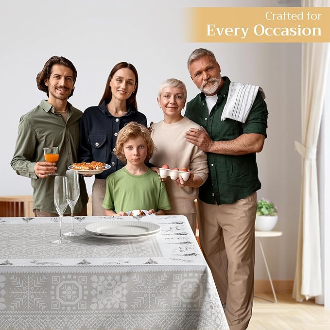 Maison d' Hermine Table Cloth Square Table 100% Cotton 60 x 60 Inches Fall Tablecloth Reusable Everyday Use for Thanksgiving Christmas Decorations Dining Farmhouse Party (Cozy Christmas)