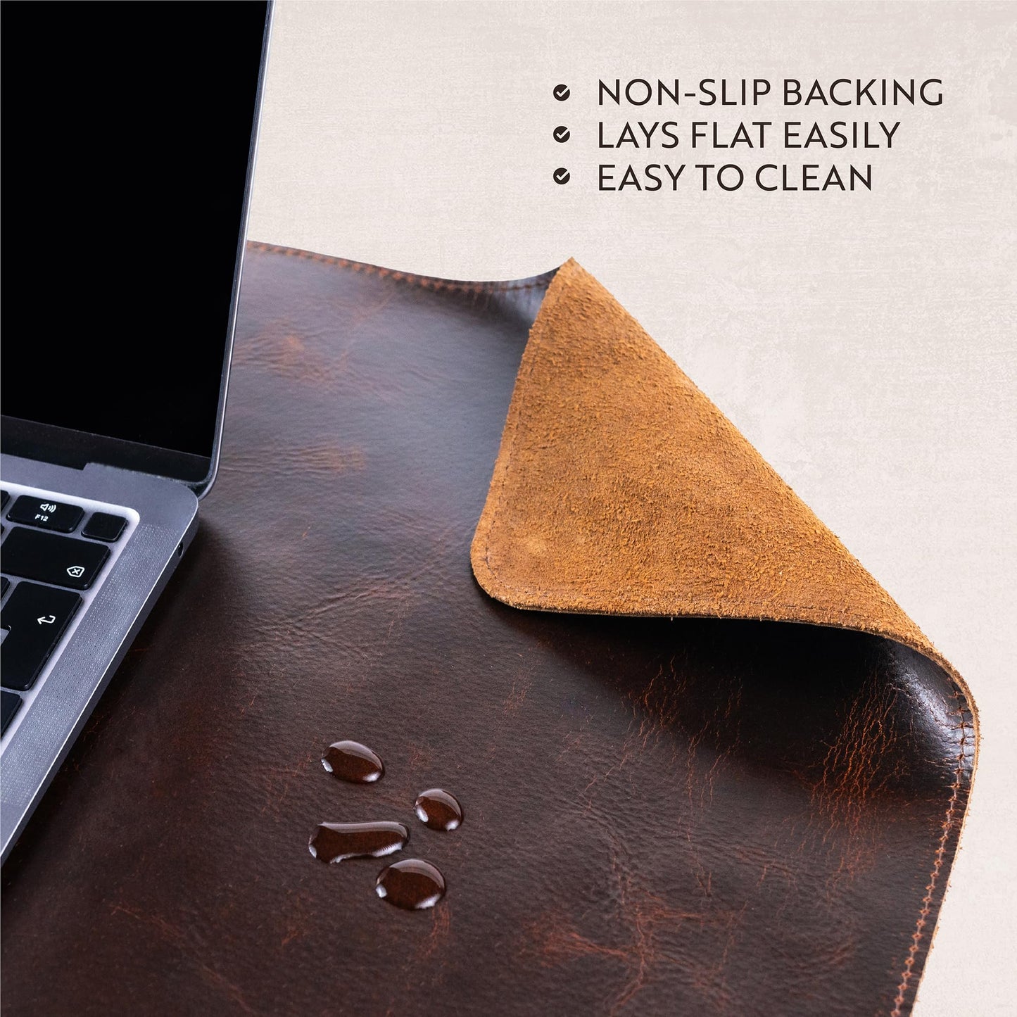 moonster 100% Full Grain Buffalo Leather Desk Pad with Ballpoint Pen & Pen Holder – 31 x 16 in Office Desk Mat, Large Mouse Pad, Non-Slip Desk Blotter, Laptop Table Protector, Desk Cover for Work