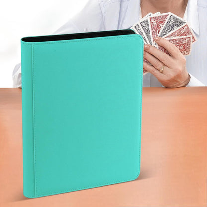 16 Pocket Ringless Side Loading Trading Card Binder, 1024 Cards PU Fixed Page Zipper Card Album for TCG Sports Game Cards, Not Fit Top Loaders(Lake Blue)