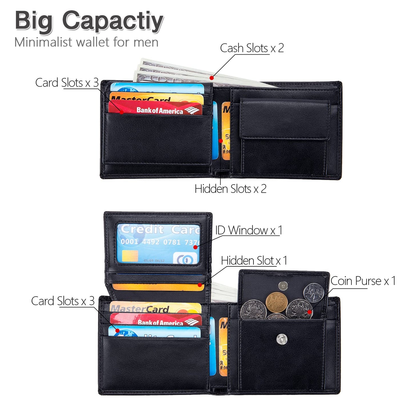 OFAMOUS Men's Leather Wallet with Coin Pocket Flip Up ID Window RFID Blocking Slim Bifold Credit Card Front Pocket Wallet (Blue)