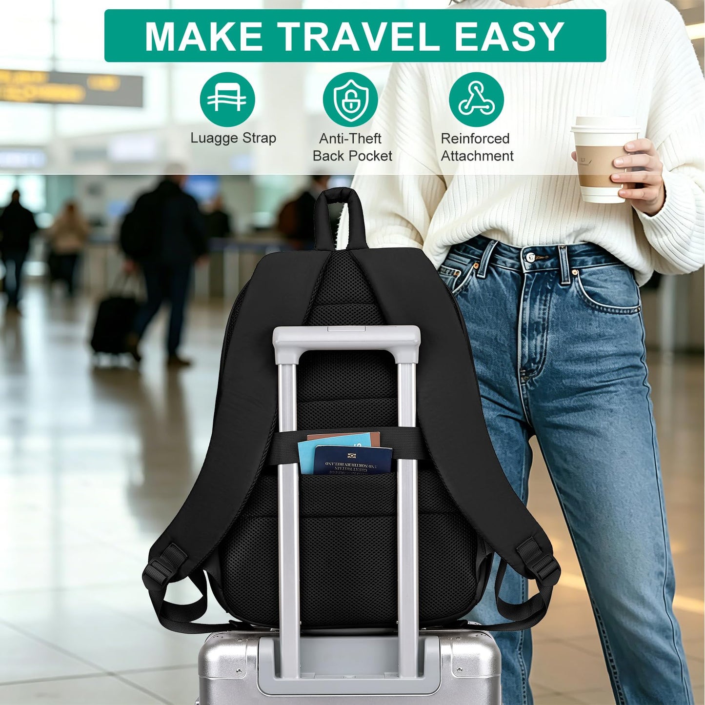LIVUWERK Travel Laptop Backpack for Women Bookbag: Quilted 15.6 Inch College Back Pack Lightweight Casual Bag Water Resistant Daypack for Students Girls Business Computer Back Pack for Work Black