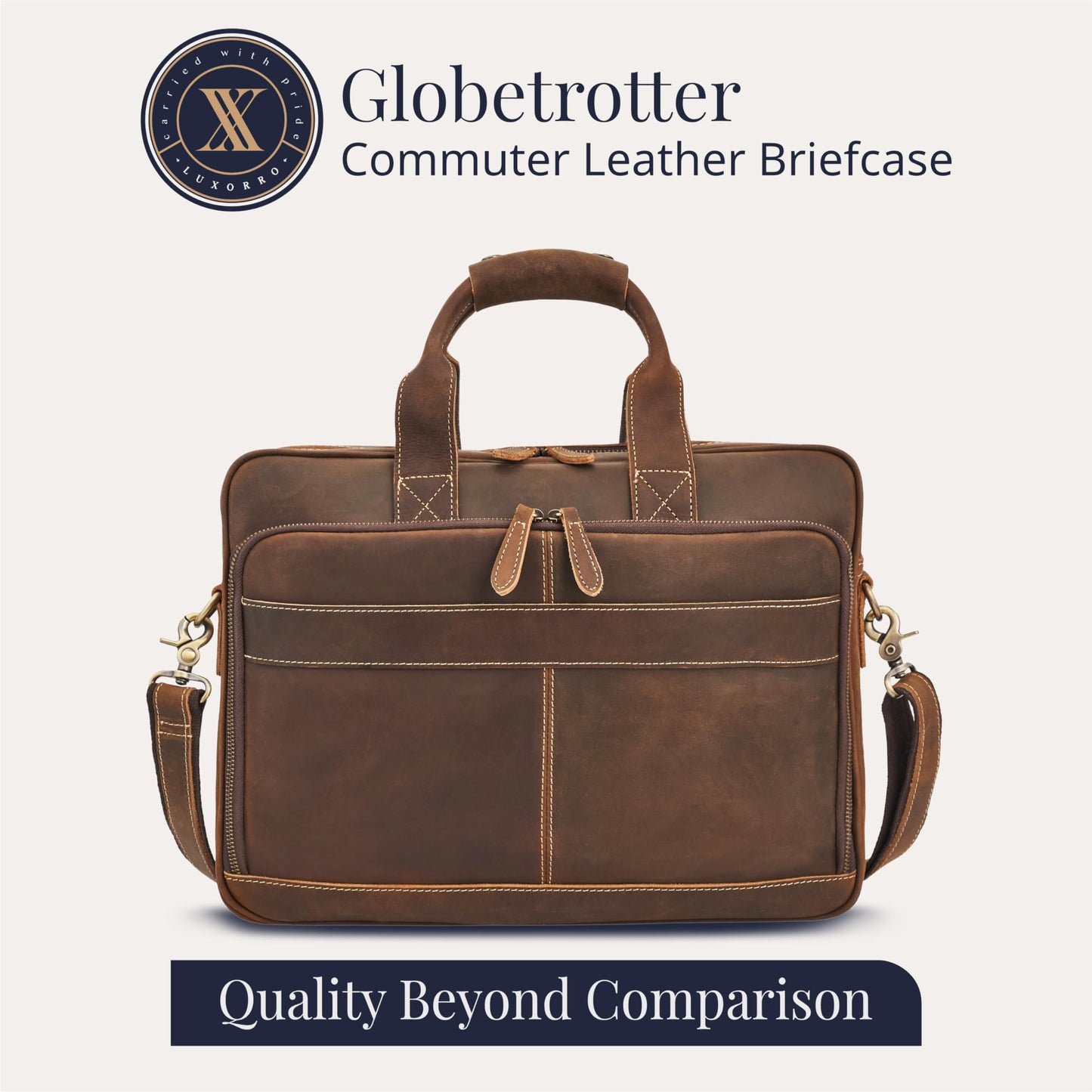 Luxorro Full Grain Leather Briefcase, Handcrafted Laptop Bag with Multiple Compartments, Fits 15.6 Inch Laptop