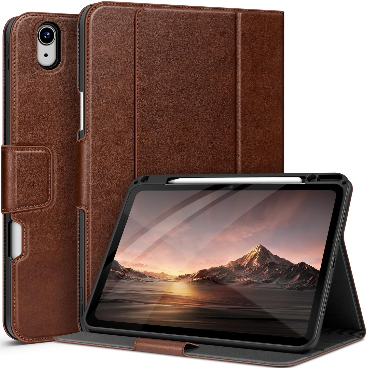 auaua Case for iPad Air 13 inch M4/M3/M2(2026/2025/2024), with Pencil Holder and Pocket, Multiple Viewing Angles, Magnetic Closure, Auto Sleep/Wake (Brown)