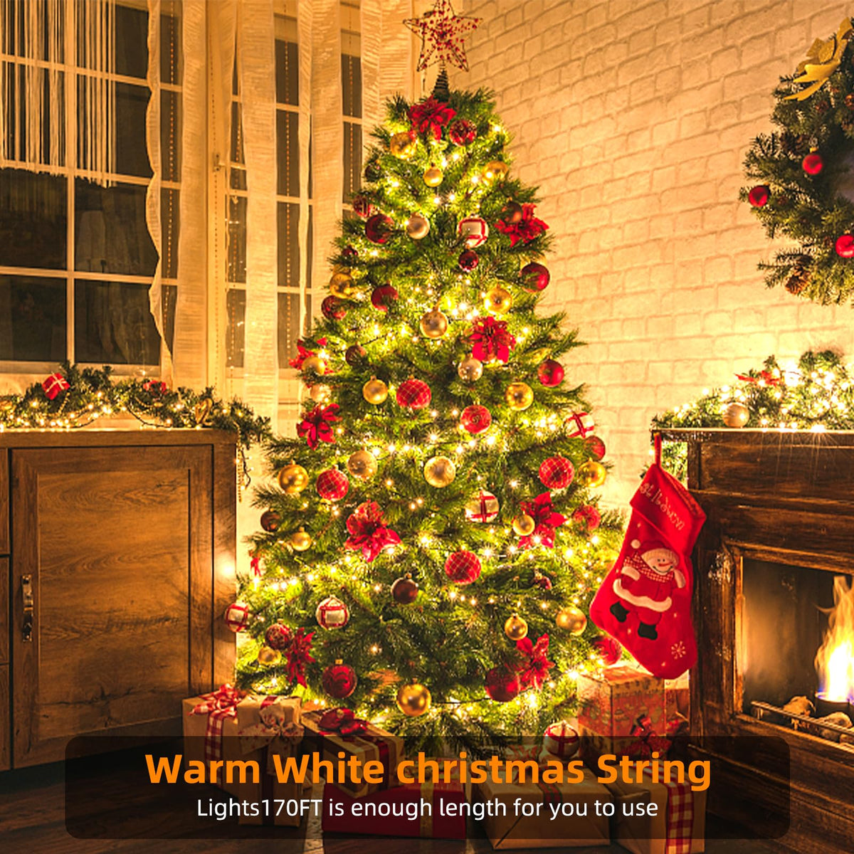 XTF2015 170FT 500 LED Christmas String Lights, Christmas Lights End to End Plug 8 Modes Memory Function with Timer, UL Certified Outdoor Indoor Fairy Light Christmas Tree, Patio, Party (Warm White)