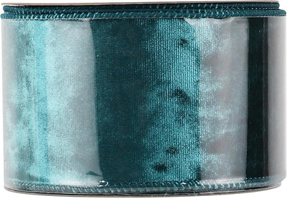MEEDEE Teal Velvet Ribbon - 2.5 Inch Wired Velvet Crushed Teal Blue Christmas Ribbon, 10 Yards for Tree Decoration, Wreath Supplies, Crafts Bow Making