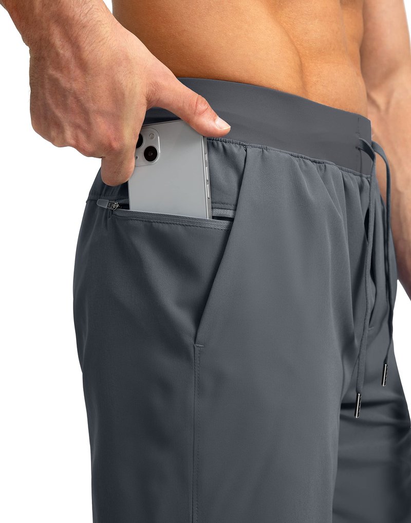 Soothfeel Men's Running Shorts with Zipper Pockets 7 Inch Lightweight Quick Dry Gym Athletic Workout Shorts for Men (Grey, L)