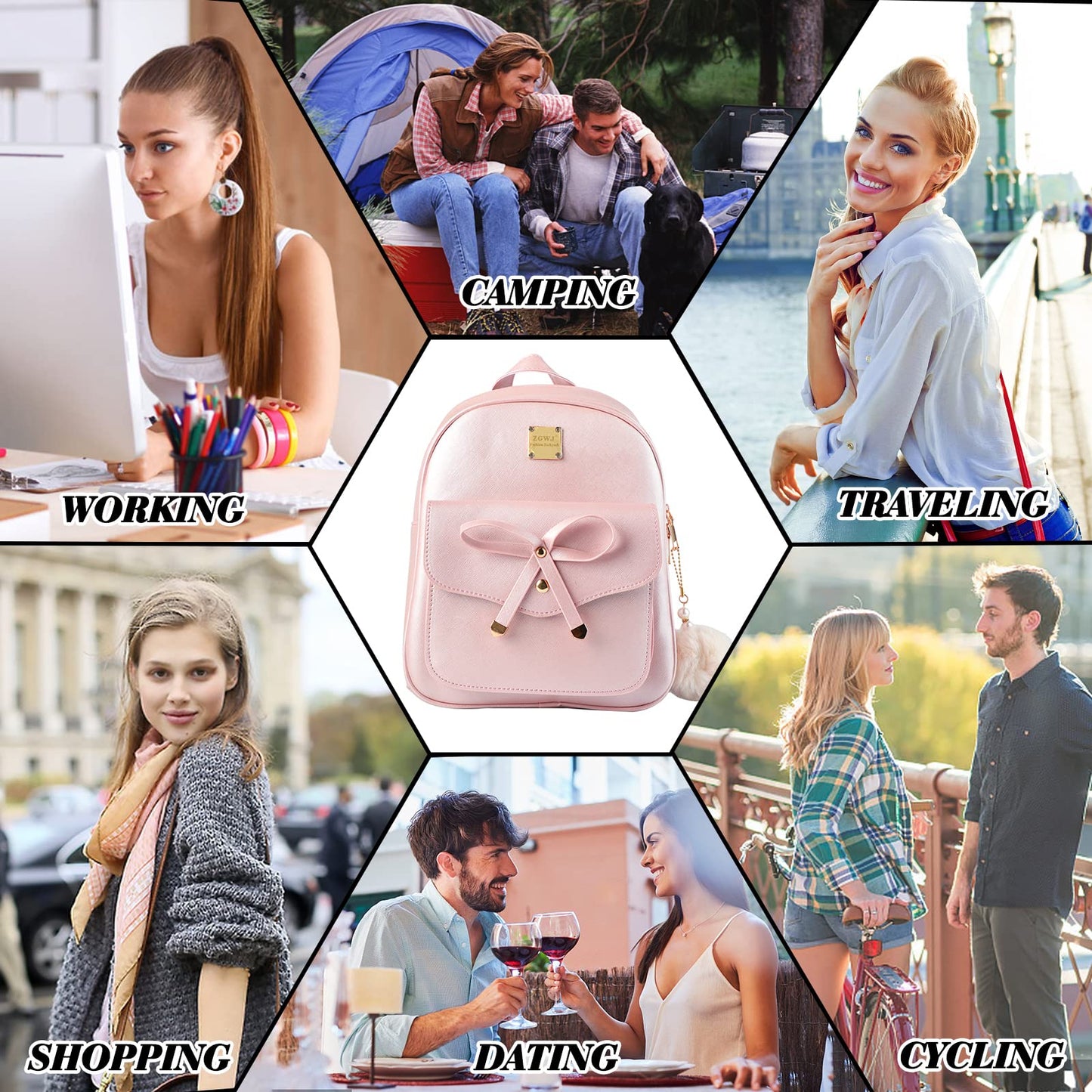 Aogist Mini Leather Backpack Purse 3-Pieces Fashion Bowknot Zipper Bags Cute Casual Travel Daypacks for Women (Pink)