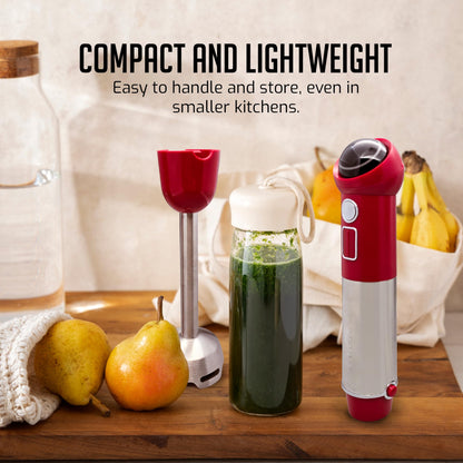 OVENTE Immersion Hand Blender, 300W Electric Handheld Portable Stick Mixer with 2 Mixing Speed and Stainless Steel Blades for Effortless Blending Smoothies, Shakes, Puree or Baby Food, Red HS560R