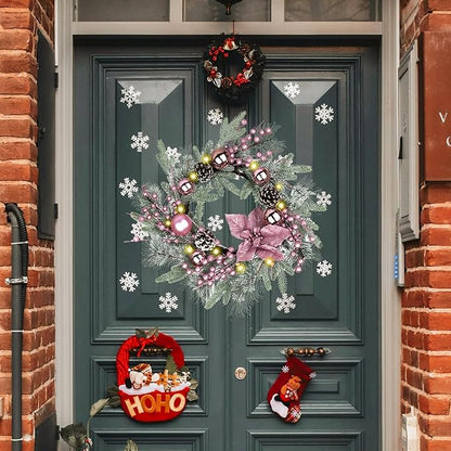 Pink Christmas Wreath 20 Inch Christmas Door Decorations Wreath Set of 2 with Christmas Balls, Pine Cones, Golden Twigs, Pine Needles and Silver Berries,Perfect for Front Door, Indoor Outdoor Use