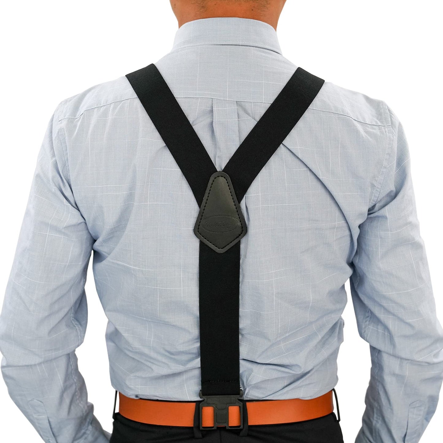 MELOTOUGH Belt Clip Suspenders for Men's Elastic Hook End Plastic Clip Suspenders Non Metal Airport Friendly,Black