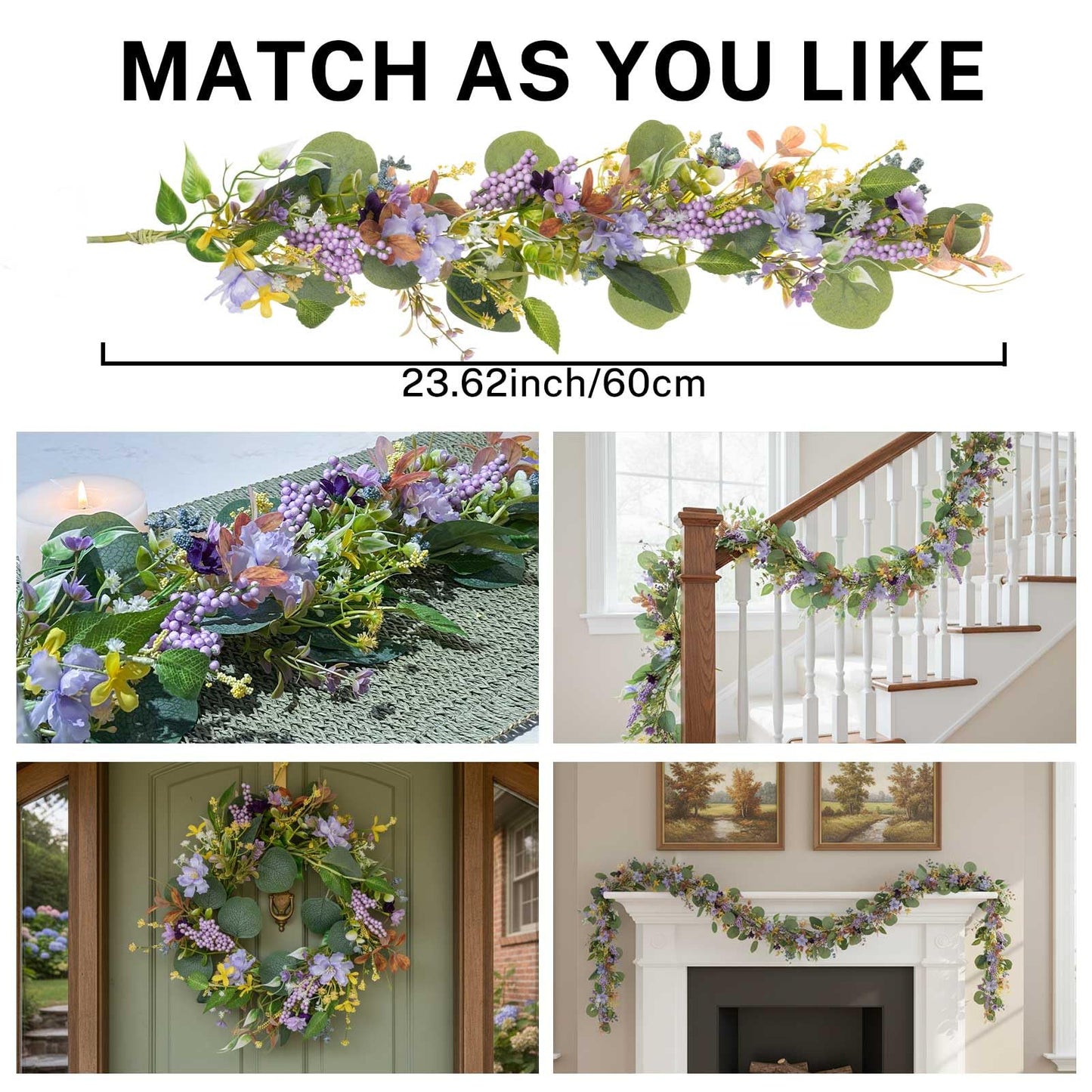 MOYEE Summer Centerpieces for Tables Candle Ring, Black Metal Candlestick with an Artificial Wreaths 14 in Versatile Dining Table Centrepiece (Purple Foam Flower Wreath)