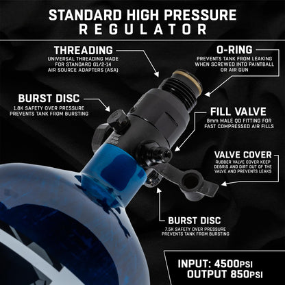 HK Army HSTL HPA Air System - 68ci/4500psi Lightweight Carbon Fiber Tank with 800psi Regulator for Paintball & Airsoft Gear - Blue