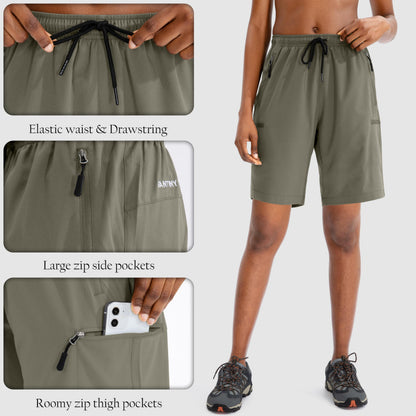 SANTINY Women's 5''/ 7''/9'' Hiking Cargo Shorts Quick Dry Lightweight Summer Shorts for Women Athletic Zipper Pockets(Grey Sage_3XL)