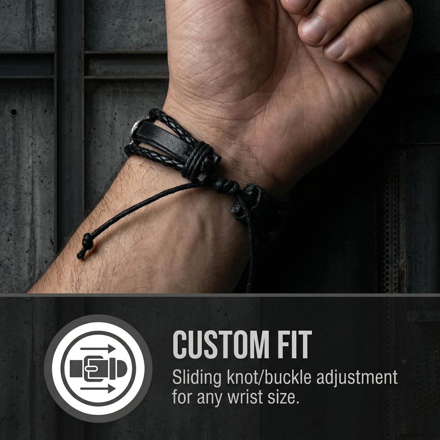 AFIKJHONS Handmade Leather Bracelet Set for Men Women, 6 Pcs Vintage Black Bracelets with Cross Compass Wing Charms, Adjustable Wristband Jewelry