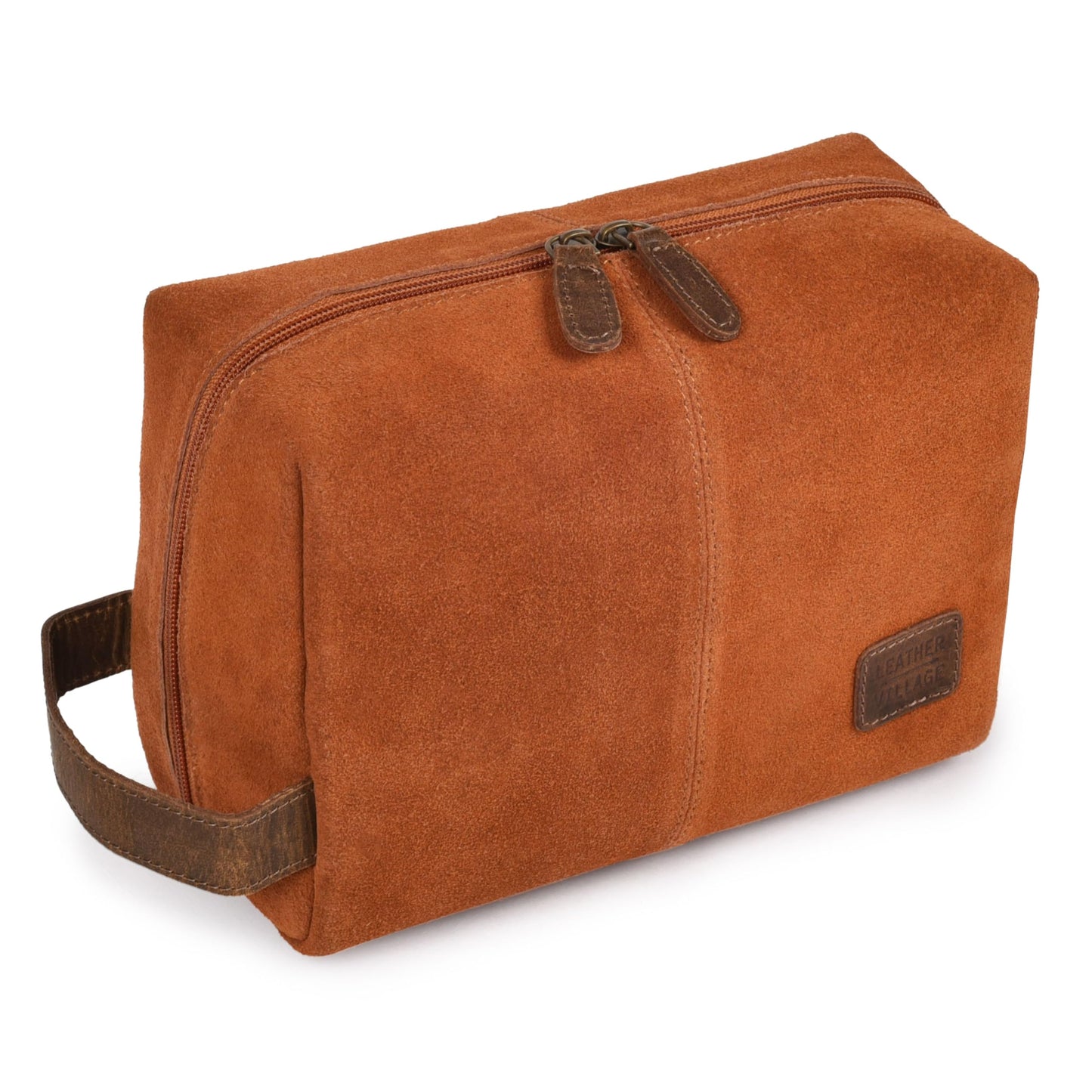 LEATHER VILLAGE Leather Travel Toiletry Bag for Men & Women - Large Capacity Dopp Kit for Shaving & Bathroom Organizer for Travel & Daily Use - Tan