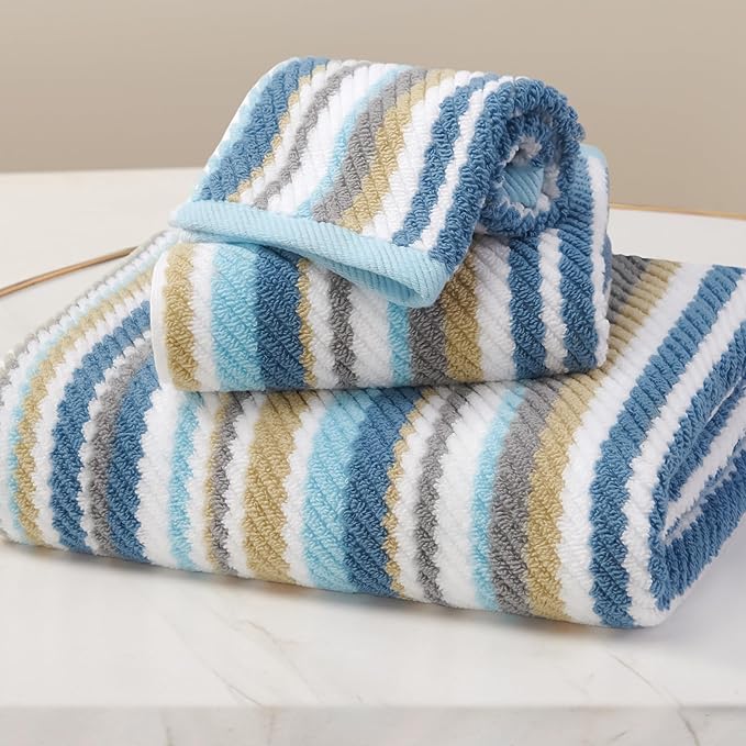 Striped Towels Set, 1 Bath 28"x52", 1 Hand 16"x27", 1 Face 13"x13", Luxury Bath